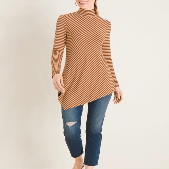 Chico's Mock- Neck Asymmetrical Hem Top Size M - Picture 1 of 8